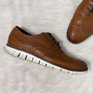 Cole Haan Zerogrand Wingtip Oxford Brown Leather British Tan Sneaker Shoes